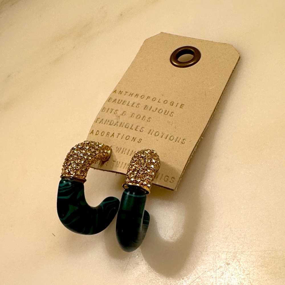 Anthropologie crystal and malachite earrings, NWT